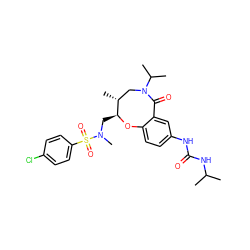 CC(C)NC(=O)Nc1ccc2c(c1)C(=O)N(C(C)C)C[C@@H](C)[C@H](CN(C)S(=O)(=O)c1ccc(Cl)cc1)O2 ZINC000299855248