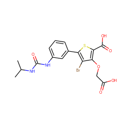 CC(C)NC(=O)Nc1cccc(-c2sc(C(=O)O)c(OCC(=O)O)c2Br)c1 ZINC000028711530