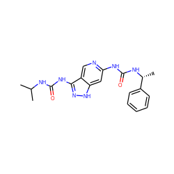 CC(C)NC(=O)Nc1n[nH]c2cc(NC(=O)N[C@H](C)c3ccccc3)ncc12 ZINC001772627735