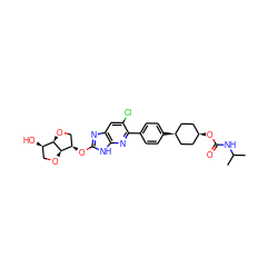 CC(C)NC(=O)O[C@H]1CC[C@@H](c2ccc(-c3nc4[nH]c(O[C@@H]5CO[C@@H]6[C@H](O)CO[C@H]56)nc4cc3Cl)cc2)CC1 ZINC001772597615