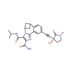 CC(C)NC(=O)c1c(C(N)=O)nc2n1C1CC(C1)c1ccc(C#C[C@]3(O)CCN(C)C3=O)cc1-2 ZINC000219534531