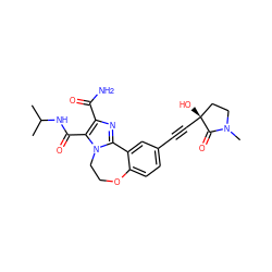 CC(C)NC(=O)c1c(C(N)=O)nc2n1CCOc1ccc(C#C[C@]3(O)CCN(C)C3=O)cc1-2 ZINC000215763092