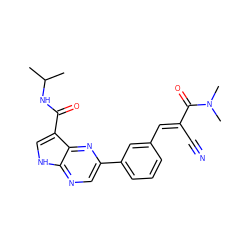 CC(C)NC(=O)c1c[nH]c2ncc(-c3cccc(/C=C(\C#N)C(=O)N(C)C)c3)nc12 ZINC000148980101