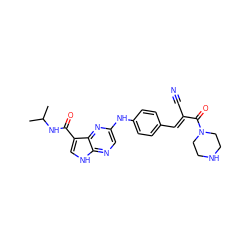 CC(C)NC(=O)c1c[nH]c2ncc(Nc3ccc(/C=C(\C#N)C(=O)N4CCNCC4)cc3)nc12 ZINC000149012035