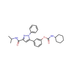 CC(C)NC(=O)c1cc(-c2cccc(OC(=O)NC3CCCCC3)c2)n(-c2ccccc2)n1 ZINC000299859930