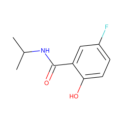 CC(C)NC(=O)c1cc(F)ccc1O ZINC000026577365