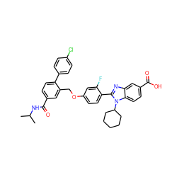 CC(C)NC(=O)c1ccc(-c2ccc(Cl)cc2)c(COc2ccc(-c3nc4cc(C(=O)O)ccc4n3C3CCCCC3)c(F)c2)c1 ZINC000049776245