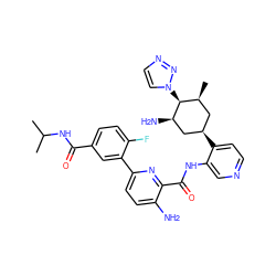 CC(C)NC(=O)c1ccc(F)c(-c2ccc(N)c(C(=O)Nc3cnccc3[C@@H]3C[C@H](C)[C@H](n4ccnn4)[C@H](N)C3)n2)c1 ZINC000261153764