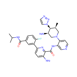 CC(C)NC(=O)c1ccc(F)c(-c2ccc(N)c(C(=O)Nc3cnccc3N3C[C@H](C)[C@H](n4ccnn4)[C@H](N)C3)n2)c1 ZINC000261142948