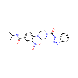 CC(C)NC(=O)c1ccc(N2CCN(C(=O)n3nnc4ccccc43)CC2)c([N+](=O)[O-])c1 ZINC000095574947