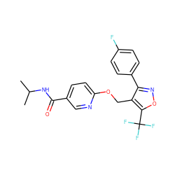 CC(C)NC(=O)c1ccc(OCc2c(-c3ccc(F)cc3)noc2C(F)(F)F)nc1 ZINC000142505321