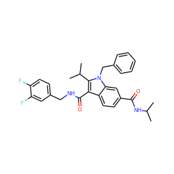 CC(C)NC(=O)c1ccc2c(C(=O)NCc3ccc(F)c(F)c3)c(C(C)C)n(Cc3ccccc3)c2c1 ZINC000096172215