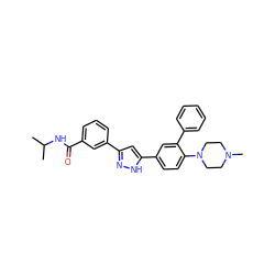 CC(C)NC(=O)c1cccc(-c2cc(-c3ccc(N4CCN(C)CC4)c(-c4ccccc4)c3)[nH]n2)c1 ZINC000066098518