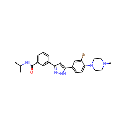 CC(C)NC(=O)c1cccc(-c2cc(-c3ccc(N4CCN(C)CC4)c(Br)c3)[nH]n2)c1 ZINC000066075703