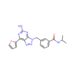 CC(C)NC(=O)c1cccc(Cn2nnc3c(-c4ccco4)nc(N)nc32)c1 ZINC000040865680