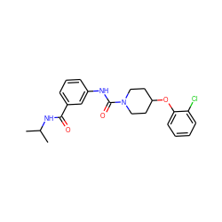 CC(C)NC(=O)c1cccc(NC(=O)N2CCC(Oc3ccccc3Cl)CC2)c1 ZINC000040891775