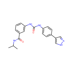 CC(C)NC(=O)c1cccc(NC(=O)Nc2ccc(-c3cn[nH]c3)cc2)c1 ZINC000141372707