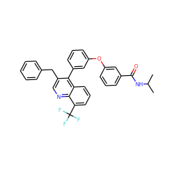 CC(C)NC(=O)c1cccc(Oc2cccc(-c3c(Cc4ccccc4)cnc4c(C(F)(F)F)cccc34)c2)c1 ZINC000044359809