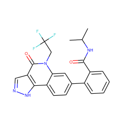 CC(C)NC(=O)c1ccccc1-c1ccc2c3[nH]ncc3c(=O)n(CC(F)(F)F)c2c1 ZINC000205938989