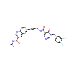 CC(C)NC(=O)c1cnc2ccc(C#CCNC(=O)c3cncn(Cc4ccc(F)c(F)c4)c3=O)cc2c1 ZINC000096176331