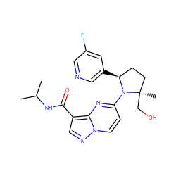 CC(C)NC(=O)c1cnn2ccc(N3[C@@H](c4cncc(F)c4)CC[C@@]3(C)CO)nc12 ZINC000169704284