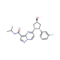 CC(C)NC(=O)c1cnn2ccc(N3C[C@@H](O)C[C@@H]3c3cccc(F)c3)nc12 ZINC000169704282