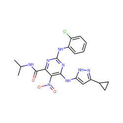 CC(C)NC(=O)c1nc(Nc2ccccc2Cl)nc(Nc2cc(C3CC3)n[nH]2)c1[N+](=O)[O-] ZINC000147456393