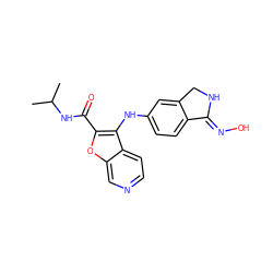 CC(C)NC(=O)c1oc2cnccc2c1Nc1ccc2c(c1)CN/C2=N\O ZINC000066074373