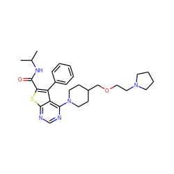 CC(C)NC(=O)c1sc2ncnc(N3CCC(COCCN4CCCC4)CC3)c2c1-c1ccccc1 ZINC000146562676