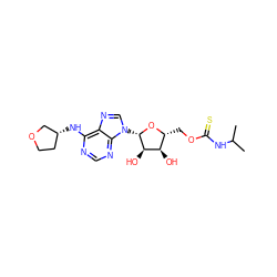 CC(C)NC(=S)OC[C@H]1O[C@@H](n2cnc3c(N[C@@H]4CCOC4)ncnc32)[C@H](O)[C@@H]1O ZINC000013589084