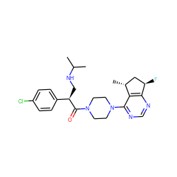 CC(C)NC[C@@H](C(=O)N1CCN(c2ncnc3c2[C@H](C)C[C@H]3F)CC1)c1ccc(Cl)cc1 ZINC000095580420