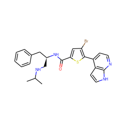 CC(C)NC[C@@H](Cc1ccccc1)NC(=O)c1cc(Br)c(-c2ccnc3[nH]ccc23)s1 ZINC000040891833