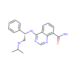 CC(C)NC[C@@H](Nc1ncnc2c(C(N)=O)cccc12)c1ccccc1 ZINC000114349994