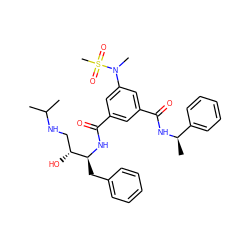 CC(C)NC[C@@H](O)[C@H](Cc1ccccc1)NC(=O)c1cc(C(=O)N[C@H](C)c2ccccc2)cc(N(C)S(C)(=O)=O)c1 ZINC000029037421