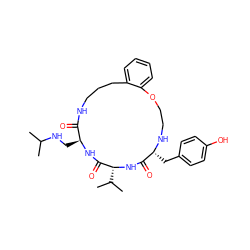 CC(C)NC[C@@H]1NC(=O)[C@@H](C(C)C)NC(=O)[C@@H](Cc2ccc(O)cc2)NCCOc2ccccc2CCCNC1=O ZINC000028823446