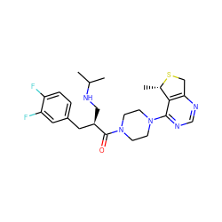 CC(C)NC[C@H](Cc1ccc(F)c(F)c1)C(=O)N1CCN(c2ncnc3c2[C@H](C)SC3)CC1 ZINC000066058874
