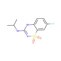 CC(C)NC1=NS(=O)(=O)c2cc(F)ccc2N1 ZINC000013524623