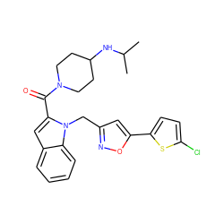 CC(C)NC1CCN(C(=O)c2cc3ccccc3n2Cc2cc(-c3ccc(Cl)s3)on2)CC1 ZINC000014959645