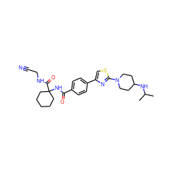 CC(C)NC1CCN(c2nc(-c3ccc(C(=O)NC4(C(=O)NCC#N)CCCCC4)cc3)cs2)CC1 ZINC000013676384