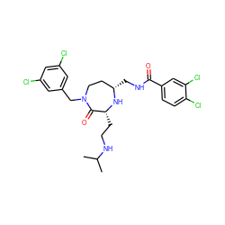 CC(C)NCC[C@H]1N[C@@H](CNC(=O)c2ccc(Cl)c(Cl)c2)CCN(Cc2cc(Cl)cc(Cl)c2)C1=O ZINC000206922400