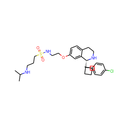 CC(C)NCCCS(=O)(=O)NCCOc1ccc2c(c1)[C@@H](C1(c3ccc(Cl)cc3)CCC1)NCC2 ZINC000114978376