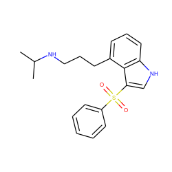 CC(C)NCCCc1cccc2[nH]cc(S(=O)(=O)c3ccccc3)c12 ZINC000039830248