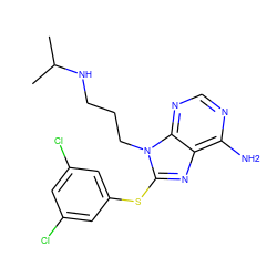 CC(C)NCCCn1c(Sc2cc(Cl)cc(Cl)c2)nc2c(N)ncnc21 ZINC000205190499