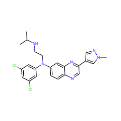 CC(C)NCCN(c1cc(Cl)cc(Cl)c1)c1ccc2ncc(-c3cnn(C)c3)nc2c1 ZINC000204148708