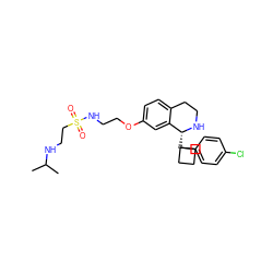 CC(C)NCCS(=O)(=O)NCCOc1ccc2c(c1)[C@@H](C1(c3ccc(Cl)cc3)CCC1)NCC2 ZINC000114980321