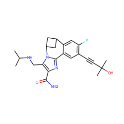 CC(C)NCc1c(C(N)=O)nc2n1C1CC(C1)c1cc(F)c(C#CC(C)(C)O)cc1-2 ZINC000219534298