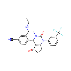 CC(C)NCc1cc(C#N)ccc1[C@H]1C2=C(CCC2=O)N(c2cccc(C(F)(F)F)c2)C(=O)N1C ZINC001772644082