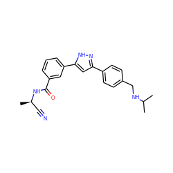 CC(C)NCc1ccc(-c2cc(-c3cccc(C(=O)N[C@H](C)C#N)c3)[nH]n2)cc1 ZINC000066065871