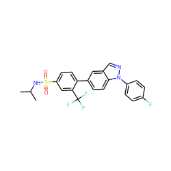 CC(C)NS(=O)(=O)c1ccc(-c2ccc3c(cnn3-c3ccc(F)cc3)c2)c(C(F)(F)F)c1 ZINC000049035502