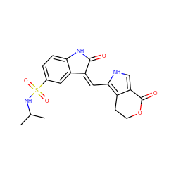 CC(C)NS(=O)(=O)c1ccc2c(c1)/C(=C/c1[nH]cc3c1CCOC3=O)C(=O)N2 ZINC000013490187